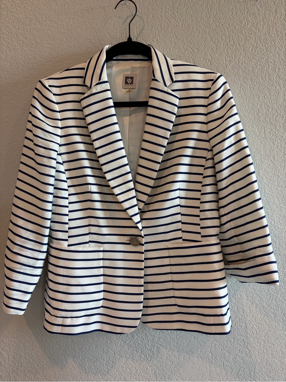Anne Klein Navy White Striped Blazer Jacket Size 6